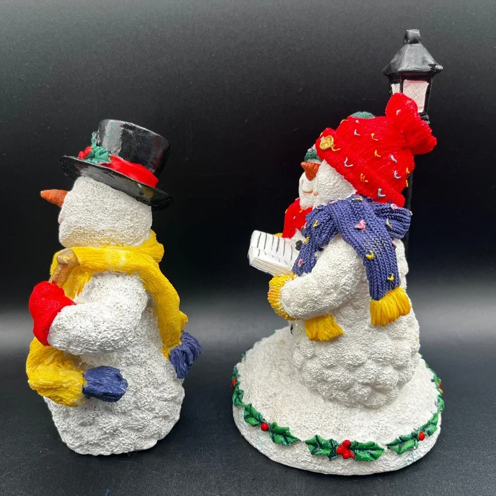 Pair of Christmas Snowman Figurine Set Carolers Drummer Resin Holiday Decorative